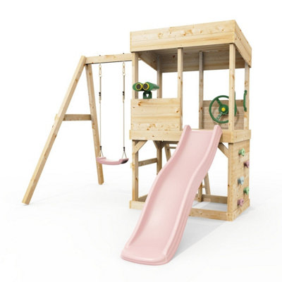 Rebo Lookout Tower With Single SwingWave Slide And Adventure Pack Dusky Pink from B&Q