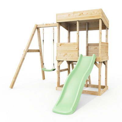Rebo Lookout Tower With Single Swing And Wave Slide Mint Green from B&Q
