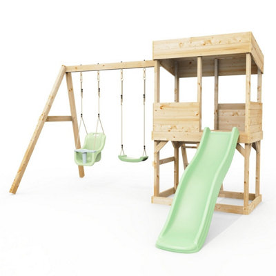 Rebo Lookout Tower With Double Swing And Wave Slide Mint Green from B&Q