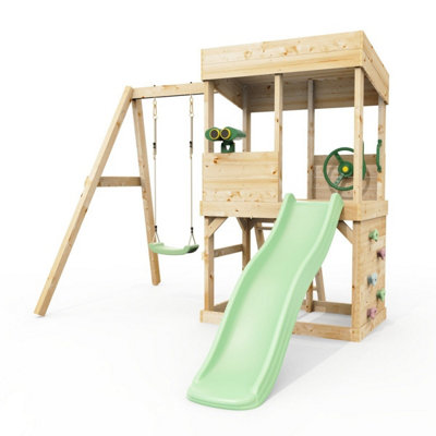 Rebo Lookout Tower With Single SwingWave Slide And Adventure Pack Mint Green from B&Q