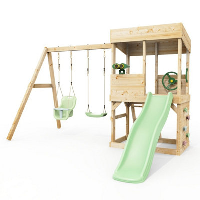 Rebo Lookout Tower With Double SwingWave Slide And Adventure Pack Mint Green from B&Q