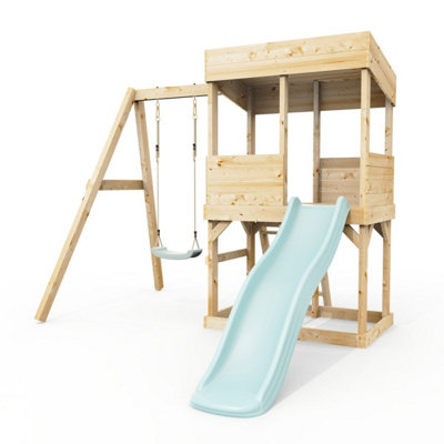 Rebo Lookout Tower With Single Swing And Wave Slide Ice Blue from B&Q