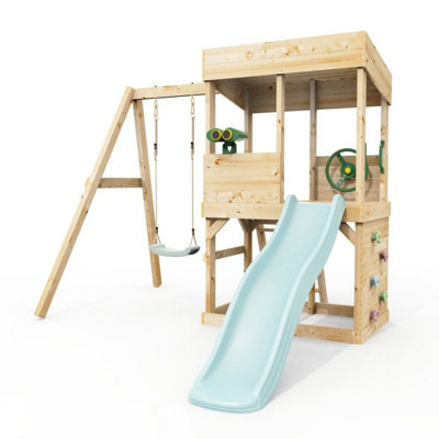 Rebo Lookout Tower With Single SwingWave Slide And Adventure Pack Ice Blue from B&Q