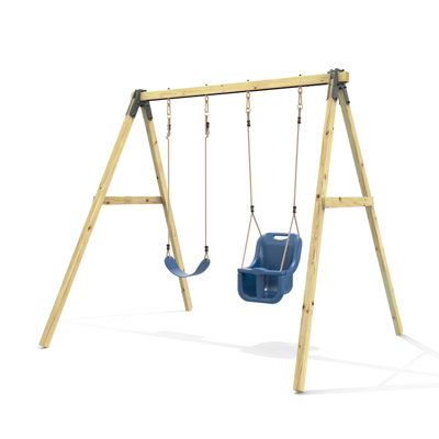 Rebo Glide Wooden Double Swing Set With Two Swing SeatsTulip (Navy Blue Belt & Baby Swings) from B&Q