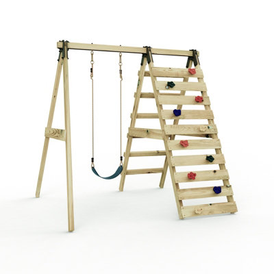 Rebo Glide Wooden Single Swing Set With Climbing Wall And Swing SeatLavender (Navy Blue Belt Swing) from B&Q