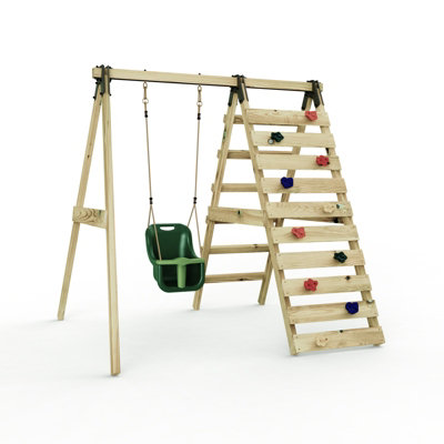 Rebo Glide Wooden Single Swing Set With Climbing Wall And Swing SeatLavender (Dark Green Baby Swing) from B&Q