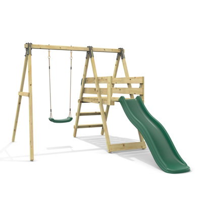 Rebo Glide Wooden Single Swing Set With 6Ft Slide And Swing SeatOrchid (Dark Green Swing) from B&Q