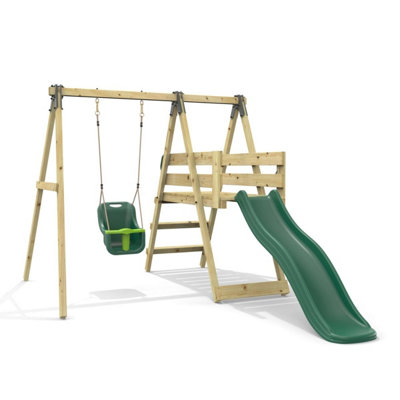 Rebo Glide Wooden Single Swing Sets With 6Ft Slide And Swing SeatOrchid from B&Q