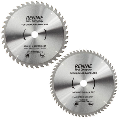 Rennie Tool Company 2 Pack - 300mm X 40T & 60T Tct Circular Wood Saw Blades. Fits Bosch Makita Dewalt Circular Saws Etc