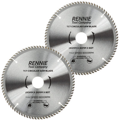 Rennie Tool Company 2 Pack - 190mm X 80T Tct Circular Wood Saw Blades. Fits Evolution Bosch Makita Ryobi Dewalt Circular Saws Etc