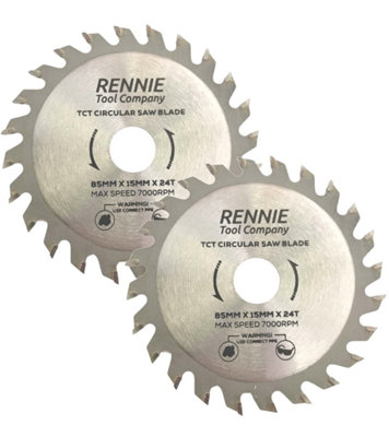 Rennie Tool Company 2 Pack - 85mm X 24T Tct Circular Wood Saw Blades Fits Bosch, Festool, Makita, Worx, Balck & Decker Etc
