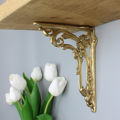 OakcraftsPair Of Antique Brass Victorian Flower Shelf Brackets150mm X 200mm from B&Q