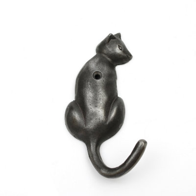 OakcraftsAntique Cast Iron Glancing Cat Design Single Coat Hook126mm from B&Q