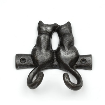 OakcraftsAntique Cast Iron Kissing Cats Double Coat/key Hook115mm from B&Q