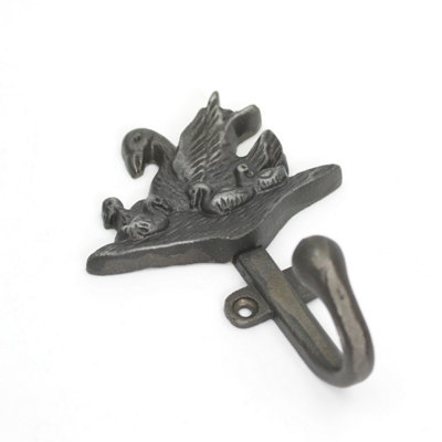 OakcraftsAntique Cast Iron Swan & Cygnets Single Coat/robe Hook130mm from B&Q
