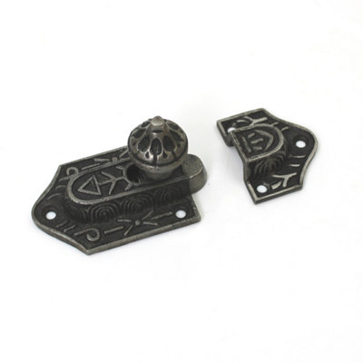  - OakcraftsAntique Cast Iron Textured Cupboard Door Slide Sprung Catch