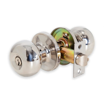B&Q -  Bello Entrance Knob Set Polished BrassDoor Knob With Lock For Internal Wooden Doors Set With Tubular Latch And 3 Keys