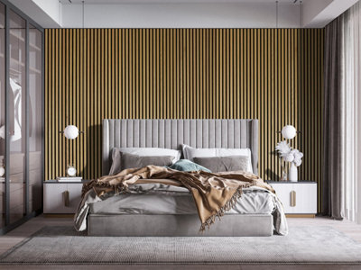 Acoustic Slat Wall PanelNatural Oak2400 X 608 X 21mm Single PanelPanels By SofiaDecorative Real Wood Veneer Panneling from B&Q