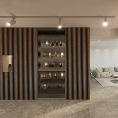 Acoustic Slat Wall PanelWalnut2400 X 608 X 21mm Single PanelPanels By SofiaDecorative Real Wood Veneer Panneling from B&Q