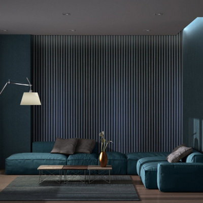 Acoustic Slat Wall PanelCharcoal2400 X 608 X 21mm Single PanelPanels By SofiaDecorative Real Wood Veneer Panneling from B&Q