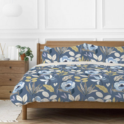 Copenhagen Home Mia Floral Superking Duvet Cover Set With Pillowcases - Blue