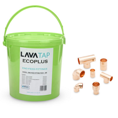 Lavatap 180 Piece End Feed Copper Pipe Fittings 15mm 22mm Plumbing Endfeed Plumbers Bucket from B&Q