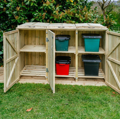 The Garden Village Shireburn 6 Recycle Box Store - Timber - L80.4 X W180.5 X H120 Cm - Fits 6 X Recycle Boxes