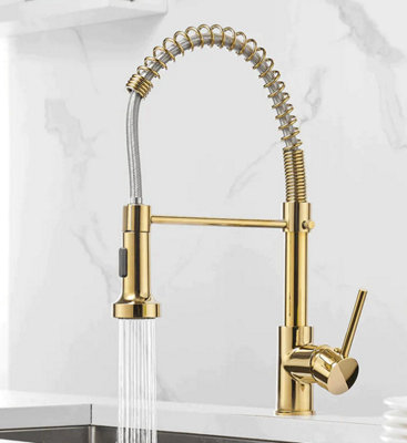 Kitchen Mixer Tap Pull Out Kitchen Faucet Gold Pull Down Hot & Cold Brass from B&Q