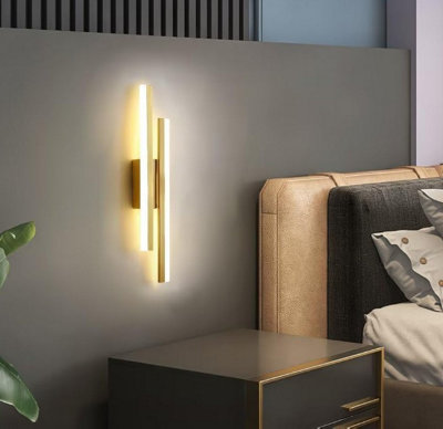  - Modern Minimalist Strip Wall Lamp Gold Linear Wall Sconce Indoor 20W Wall Mounted Led Lights 3 Color