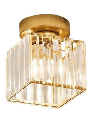 B&Q Crystal Ceiling Lamp Mount Lamp Led Ceiling Lamp Square Lampshade Lamps E27 Gold