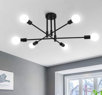 Chandelier 6 Lights Semi Flush Chandelier E27(Not Included) Base Black from B&Q