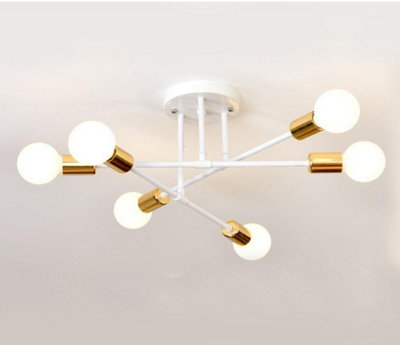 Chandelier 6 Lights Semi Flush Chandelier E27(Not Included) White And Gold from B&Q