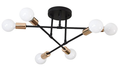 Chandelier 6 Lights Semi Flush Chandelier E27(Not Included) Base Black And Gold from B&Q