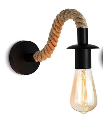 Wall Light Vintage Hemp Rope Industrial Wall Light Retro E27 from B&Q