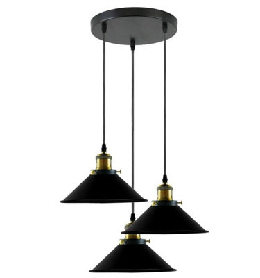3Way Pendant Light Fixtures Hanging Pendant Lighting Ceiling Lamp E27 Black from B&Q