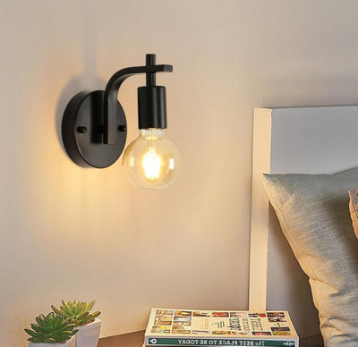 Industrial Wall Light Indoor Black Wall Lamp Vintage E27 Wall Sconce from B&Q