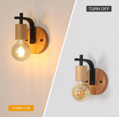 Vintage Wood Wall Sconce Lights E27 Industrial Black Wall Lamp from B&Q