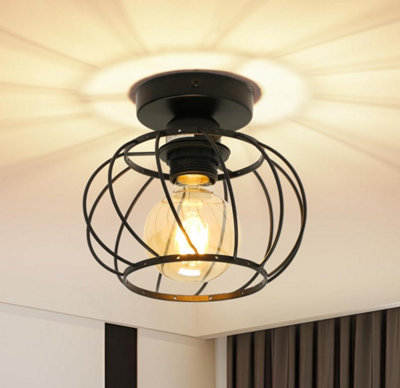 Ceiling Light Semi Flush Mount Ceiling Light Metal Cage E27 Black from B&Q