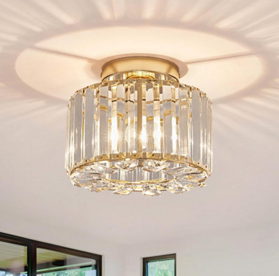 Ceiling Light Chandelier Crystals Light Flush Mount Gold E26 from B&Q