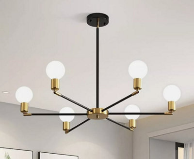 Ceiling Light 6 Heads E27 Metal Industrial Chandelier 54Cm Black And Gold from B&Q