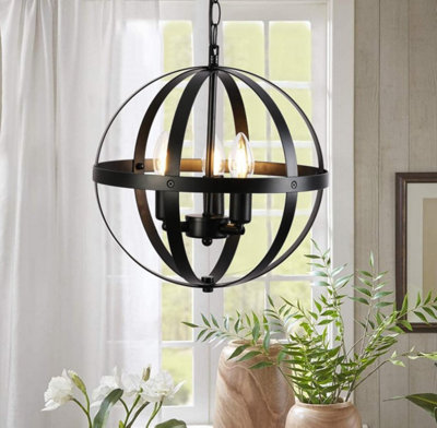 Hanging Pendant Light Black Globe Chandelier Industrial Vintage Metal from B&Q