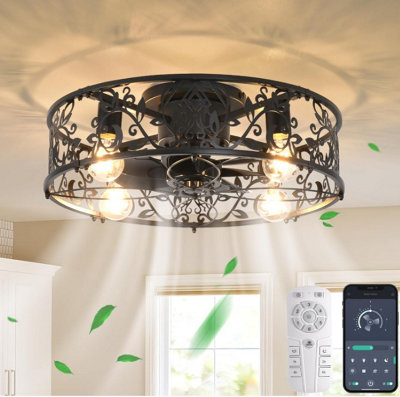  - Cage Ceiling Fan With Lights Black 51 Cm With Remote Control
