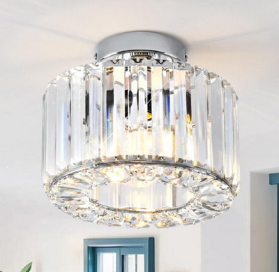 Modern Crystal Ceiling Light Semi Flush Light Silver E27 from B&Q