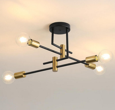 Ceiling Light Semi Flush Mount E27 4-Light Black And Gold Chandelier from B&Q