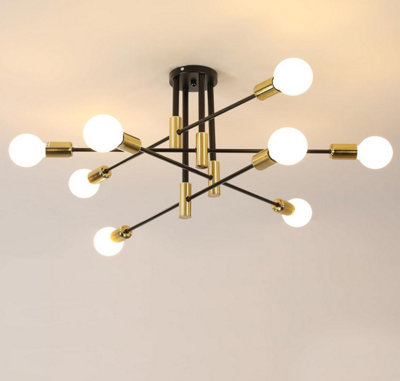  - Ceiling Light 8 Lights E27 Chandelier Semi-Flush Mount 90Cm Black And Gold