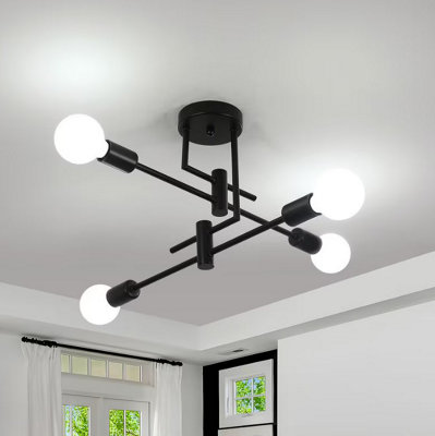Ceiling Light Semi Flush Mount E27 4-Light Black Modern Chandelier from B&Q