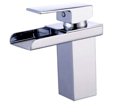  - Waterfall Faucet Chrome Basin Tap Single Handle Brass Tap Cold Hot