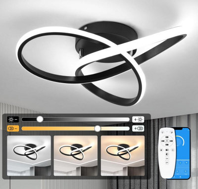  - Led Black Ceiling Light Dimmable With Remote Control 40Cm Ceiling Lamp