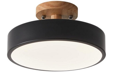  - Led Ceiling Lamp Black Wood Semi-Flush Mount 18Cm Cool Light