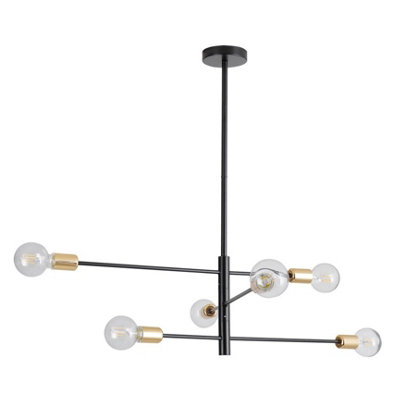 Metal Ceiling Light Fixture E27 Black With Gold Accents (6 Lights) from B&Q